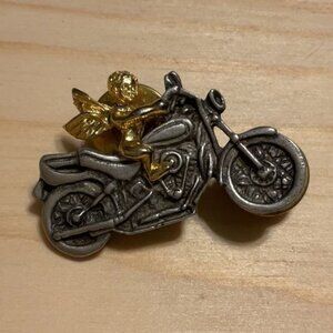 Motorcycle Angel Lapel Pin W/ Dual Clasps